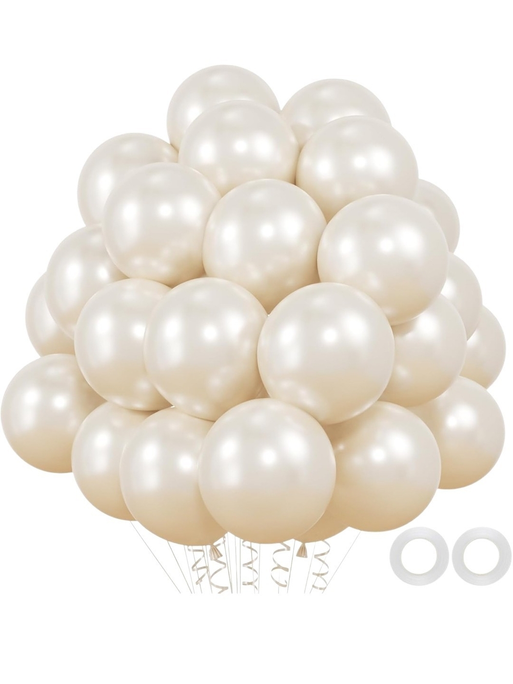 48 12inch Double -Stuffed Pearl White Balloons (Includes 2 Ribbons)